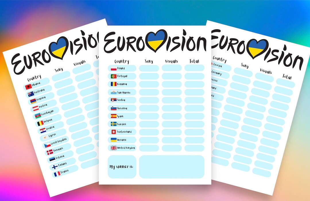 Eurovision 2023 Scorecard Eurovision Party Game Printable Etsy