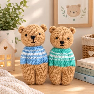 Izzy Teddy Bear Dolls Knitting Pattern PDF, Miniature Knitted Doll Tutorial, Digital Download