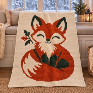 Woodland Fox Crochet Blanket Pattern PDF, 3-Color Tapestry Chart