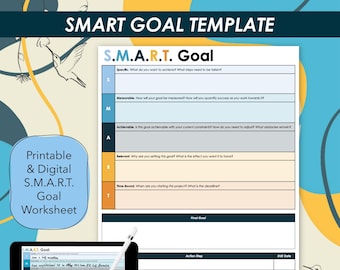 SMART 目標テンプレート、目標設定ワークシート、印刷可能/デジタル PDF、目標トラッカー、Notability/Goodnotes 対応、個人/学校/仕事用