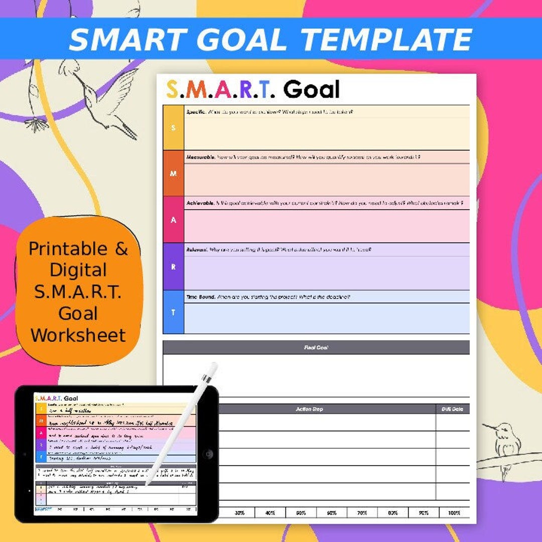 SMART Goal Template, Goal Setting Worksheet, Printable/digital PDF ...