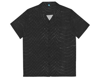 Black Snake Skin Print Hawaiian Shirt Black Short Sleeve Button Down Snakeskin Shirt S - 5XL Plus Size Shirt Black