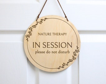 Reversible Welcome Sign In Session Sign for Office Door Sign Personalized Hanging Wooden Sign for Therapy Clinic Studio Business Door Sign