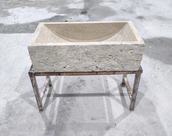 Beige travertinmarmorhandfat: Rektangulärt stenhandfat (28x14x8'')