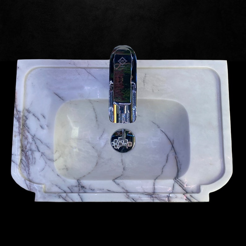 Gray White Marble Square Sink With Faucet Outlet Handcrafted, 100