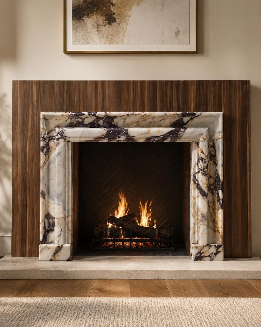 アロマストーン木馬フレーム Calacatta Viola Marble Fireplace Surround | Luxury Handcrafted