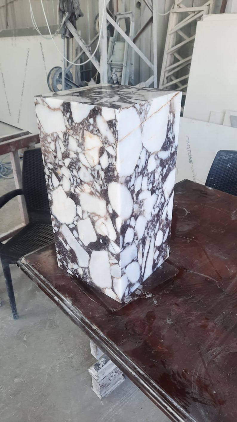 Calacatta Viola Marble Plinth Coffee Table: Pedestal Side Table image 8