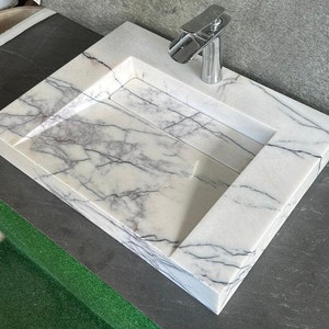 Carrara Marble Sink Powder Room Sink Custom Vanity Top Marble Sink Wall Mount Marble Sink Marble Bathroom Sink- Handmade Marble Sink Basin