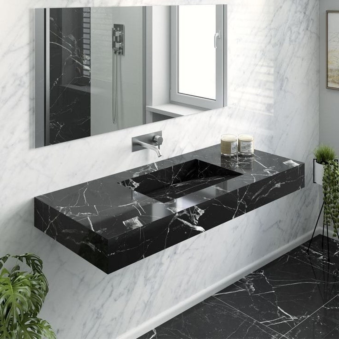 Black Marble Large Sink,wall Mounted Sink, Black Marble Bathroom Sink ...