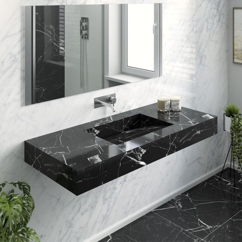 Black Marble Large Sink,wall Mounted Sink, Black Marble Bathroom Sink