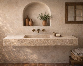Handmade Travertine Marble Sink: Wall Mounted Natural Stone Washbasin
