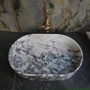 Calacatta Marble Vessel Sink - Handcrafted Natural Stone Basin, Sink for Bathroom Rounded Corners Calacatta Viola Marble Sink, Marble Sink ,
