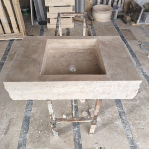 Travertine Sink Wall Mount Marble Sink Marble Bathroom Sink Powder Room Sink Custom Vanity Top Travertine Sink Countertop Sink Handmade