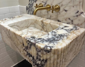 Custom Calacatta Viola Marble Sink for Allison 30"x16x8" 10" backsplash