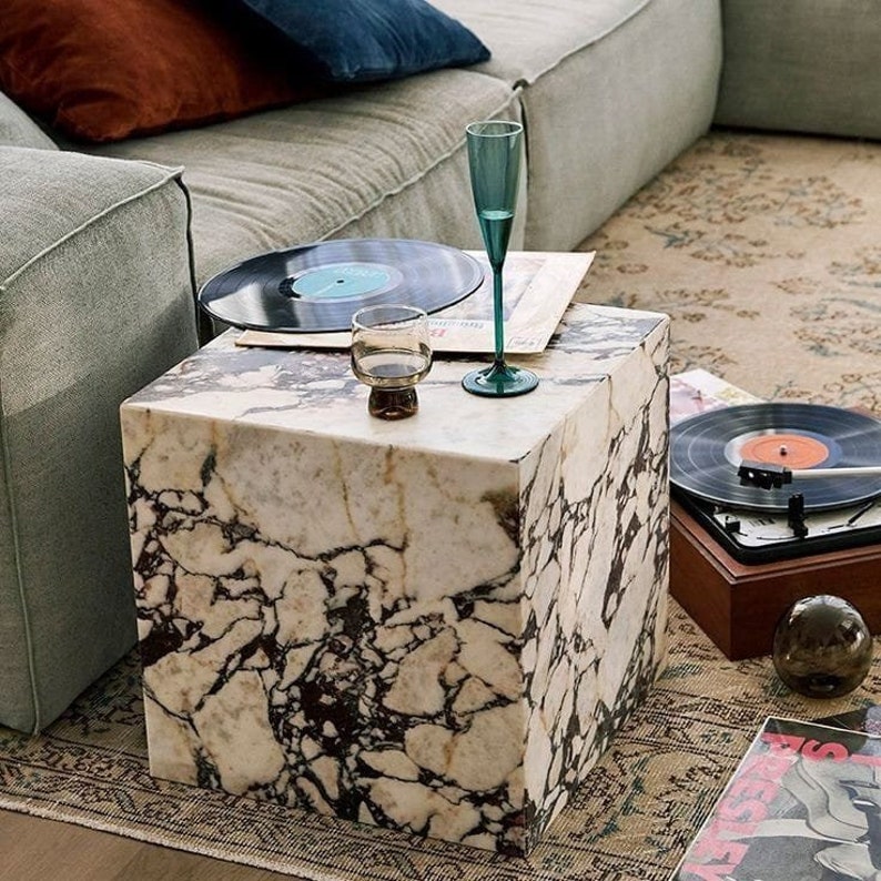 Calacatta Viola Marble Plinth Coffee Table , Marble Coffee Table