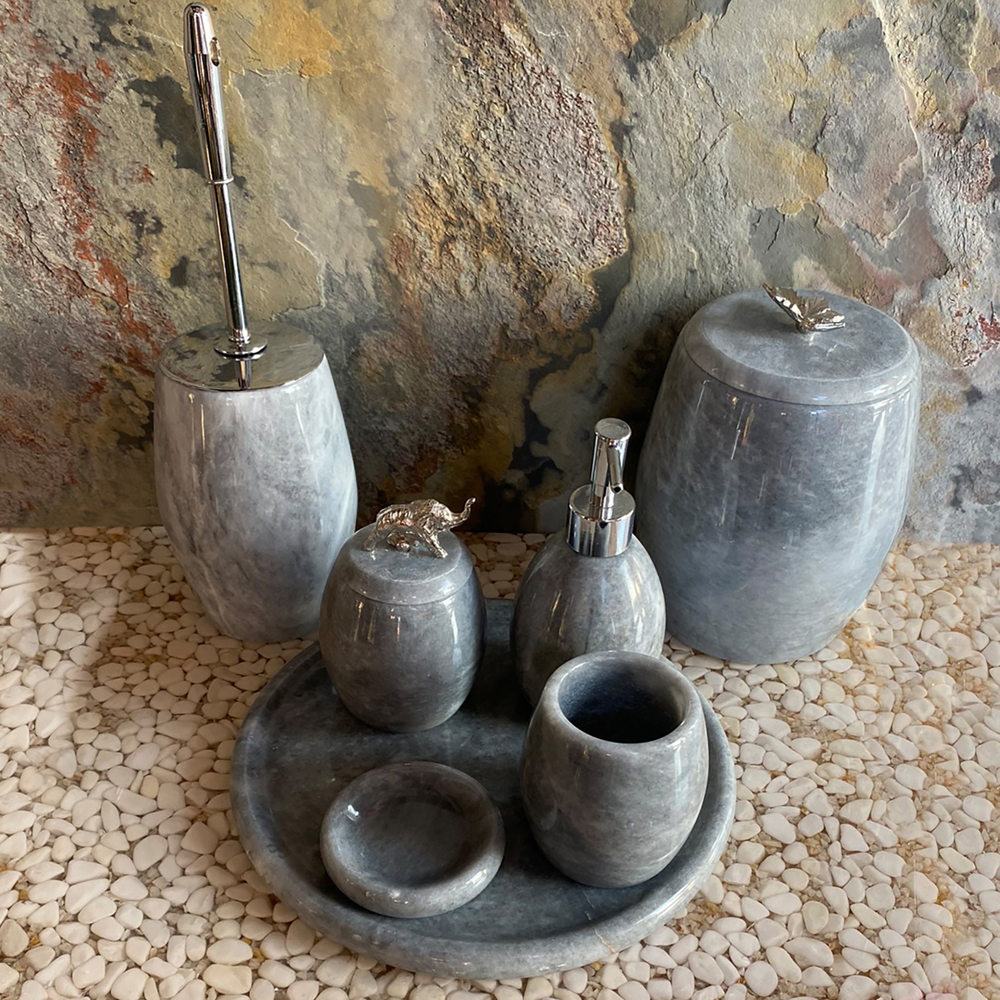 Grey Marble 7-piece Bathroom Set Handcrafted, 100% Natural Stone ...