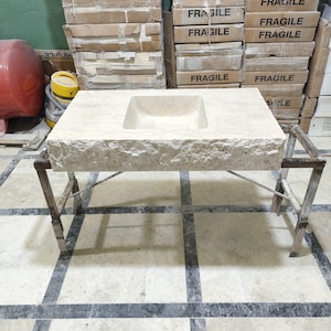 Travertine Marble Sink, Wall Mounted Marble Sink - Handmade Travertine Sink, Natural Stone, Washbasin, Travertine Sink for Bathroom, Marble