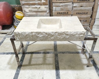 Handmade Travertine Marble Sink: Wall Mounted Natural Stone Washbasin