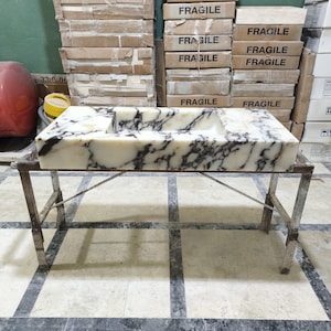 Calacatta Viola Marble Wall Mounted Sink ,Handcrafted Natural Stone Basin, Marble Sink, Customizable Size Options, Marble Sink for Bathroom