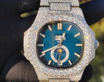 VVS Moissanite Iced Out Diamond Watch, Men's Bust Down Wristwatch, Luxury Diamond Wrist Watch For Him, Hip Hop Jewelry For Him Her Unisex
