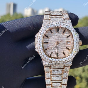 Iced Out VVS Moissanite Uhr, Weiß und Gold Automatische Büste Down Diamant, Mechanische Armbanduhr, Luxus Diamant Uhr Hip Hop Schmuck