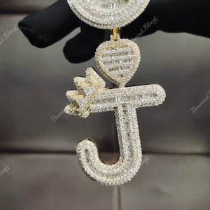 Pingente de letra J de moissanite Iced Out, pingente de prata 10K e ouro 14K, pingente de hip hop personalizado VVS moissanite com letra personalizada Bust Down para homens