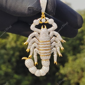 King Scorpion Iced Out Hip Hop Pendant 925 Sterling Silver Yellow Gold Plated Scorpio Horoscope Zodiac Sign Charm Diamond Real Moissanite Etsy UK