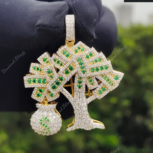Albero dei soldi con diamante VVS Moissanite e ciondolo con cauzione, gioielli in argento e oro con diamanti ghiacciati, ciondolo Bust Down per lui e per lei
