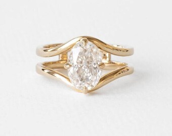 14k Gold Oval Iced Crushed Moissanite Engagement Ring, Double Shank Wedding & Anniversary Gift, Personalized Gift, Antique Promise Ring