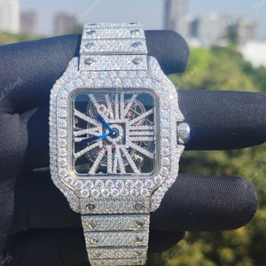 Iced Out VVS Moissanite Diamant Automatik Uhrwerk Uhr, Herren Armbanduhr, Luxus Diamant Uhr für Ihn, Hip Hop Schmuck für Ihn