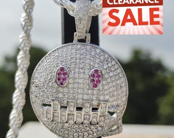 Colgante con forma de emoji y diamantes de moissanita VVS, joyería de oro y plata con diamantes, colgante con busto hacia abajo para él y para ella