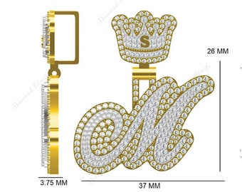 Iced out Custom Initial M Letter with Crown Bail Pendant, VVS Moissanite Diamond Letter Pendant, Custom Initial Pendant, Diamond Jewelry