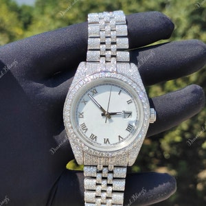 VVS Moissanite Watch, Automatic Bust Down Diamond, Iced Out Mechanical Wristwatch, Luxury Diamond Watch Hip Hop Jewelry For Men