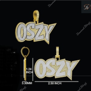 Colgante de diamantes de moissanita VVS personalizado con fianza "Oszy" helado, joyería de diamantes en oro y plata, colgante con busto hacia abajo para él y para ella