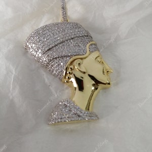 4.31 Carat VVS CZ/Moissanite Ancient Egyptian Pharaoh Iced Out Pendant, Bust Down Silver 10K 14K Gold Pendant, Hip Hop Pendant Men