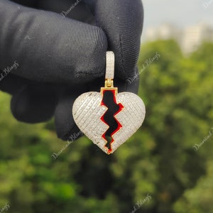 VVS Moissanite Diamond Broken Heart Pendant, Iced out Heart Pendant, Bust Down Gold Pendant, Diamond Jewelry for Him and Her