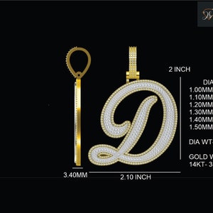 Colgante personalizado con letra "D" con enganche, colgante con busto hacia abajo personalizado con moissanita VVS, joyería de oro y plata para él y para ella
