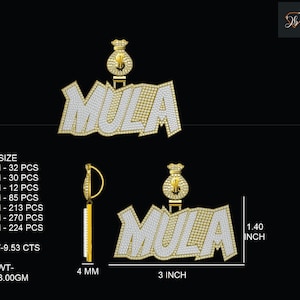 Colgante de diamantes y moissanita VVS con fianza personalizada "Mula" con bolsa de dinero, joyería de diamantes en oro y plata, colgante con busto hacia abajo