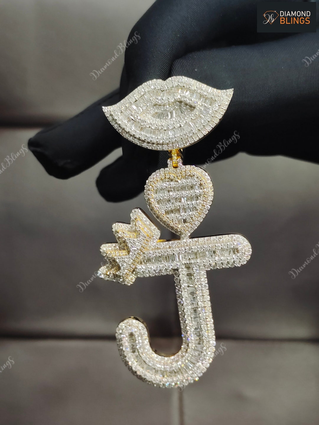 Iced Out Moissanite Letter J Pendant, Silver 10K 14K Gold Pendant, Custom VVS Moissanite