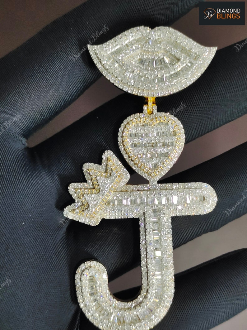 Iced Out Moissanite Letter J Pendant Silver 10K 14K Gold Etsy