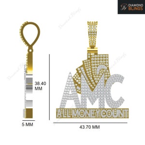 Colgante personalizado AMC (All Money Count) con fianza, colgante de diamantes de moissanita VVS, colgante de letras personalizado, joyería de diamantes