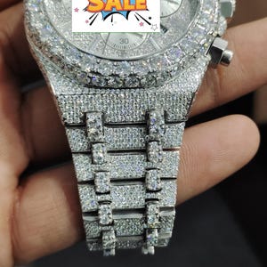 Automatic Bust Down VVS Moissanite Watch, Men's Iced Out Mechanical Diamond Wristwatch, Luxury Diamond Watch Hip Hop Jewelry For Him