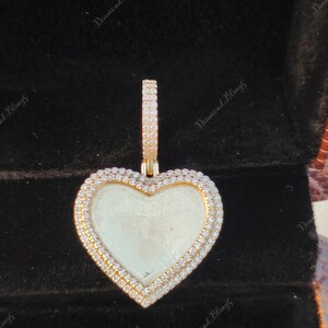 Bust Down Personalized Heart Photo Pendant, Iced Out Gold Custom Memory Picture VVS Moissanite Necklace Heart Hip Hop Pendant Women Men