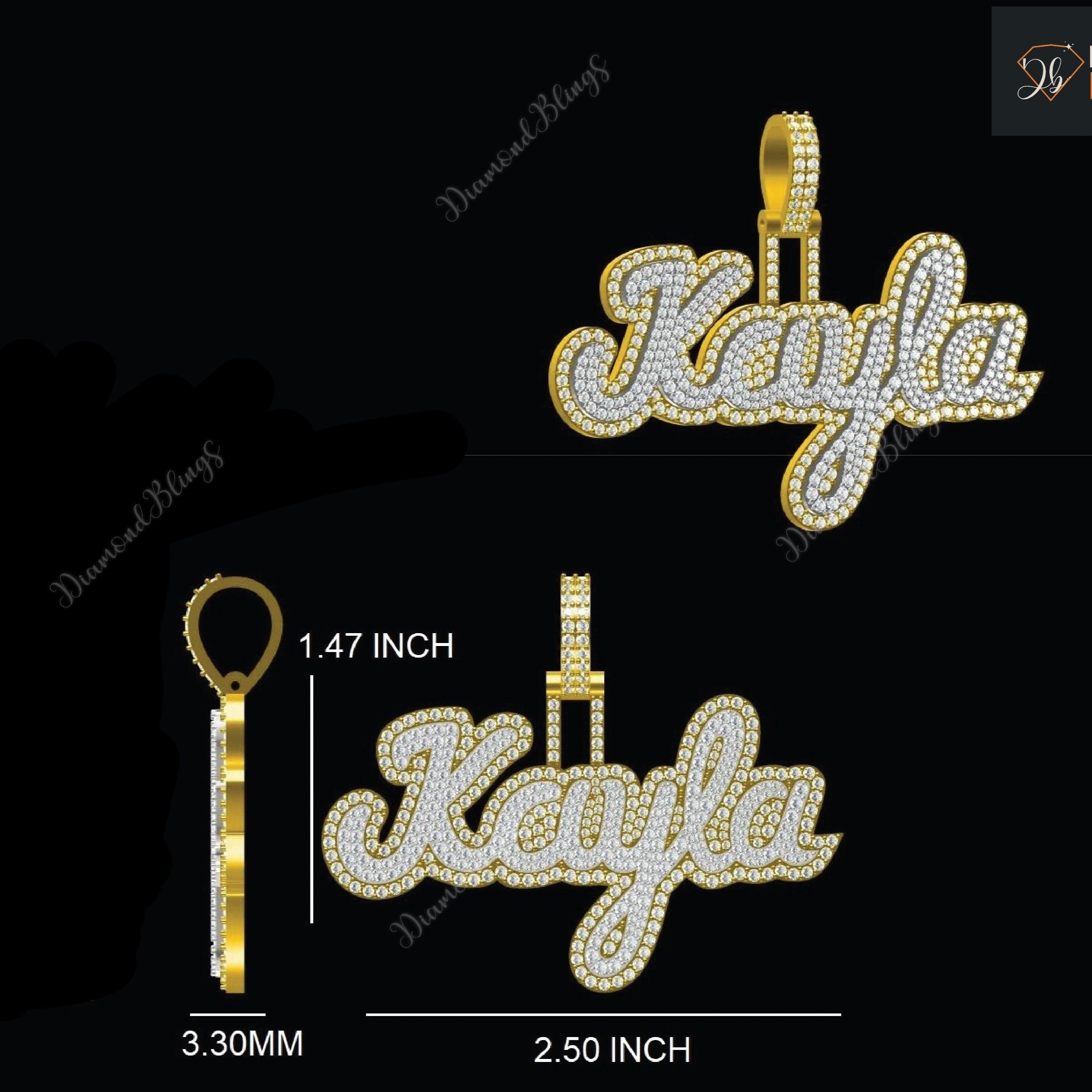 Iced out Name Kayla Pendant, Bust Down Custom Personalized Name VVS Moissanite Diamond Pendant, Custom Name Pendant, Diamond Jewelry for Her