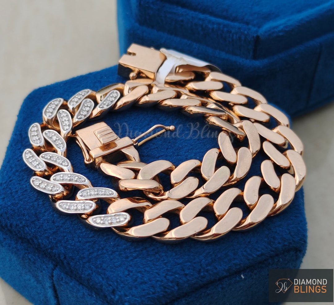 10mm Miami Cuban Chain Bracelet, Silver and Gold Curb Link Bracelet