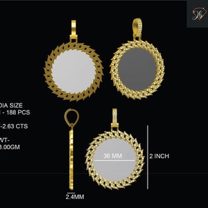 VVS Moissanite Necklace Round Pendant, Bust Down Gold Round Pendant, Iced Out Gold Custom Memory Picture, Hip Hop Pendant