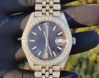 Bust Down VVS Moissanite Diamond Watch, Iced Out Automatic Movement Wrist Watch, Luxury Diamond Watch For Him, Hip Hop Jewelry Unisex