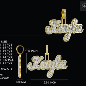 Colgante personalizado con nombre de letra "Kayla" y busto hacia abajo, colgante de moissanita VVS para hombres, joyería de diamantes en oro y plata