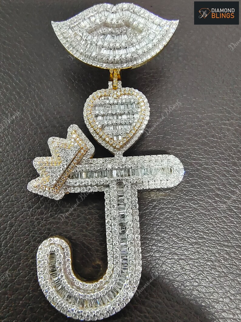 Iced Out Moissanite Letter J Pendant Silver 10K 14K Gold Etsy