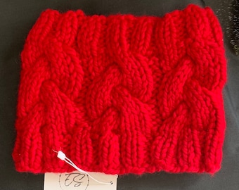 Calentador de cuello con cable grueso - Tejido a mano - Claret (rojo Navidad)